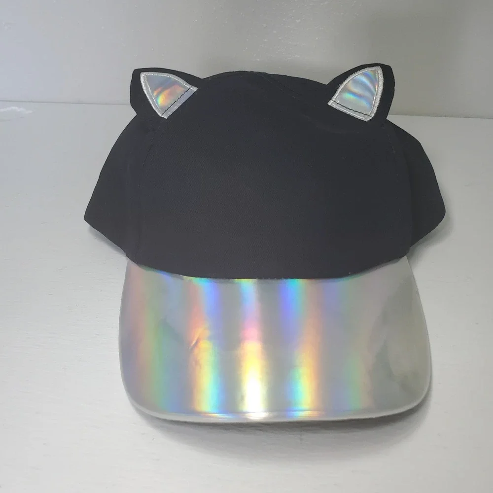 Black Cat Ear Hat Holographic Visor Baseball Cap‎ Cute Kawaii Cosplay
